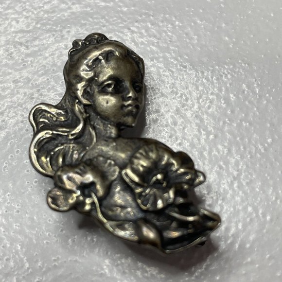 Jewelry - Vintage Art Nouveau Sterling Silver 925 Brooch Charm Pendant Girl Flowers Pretty